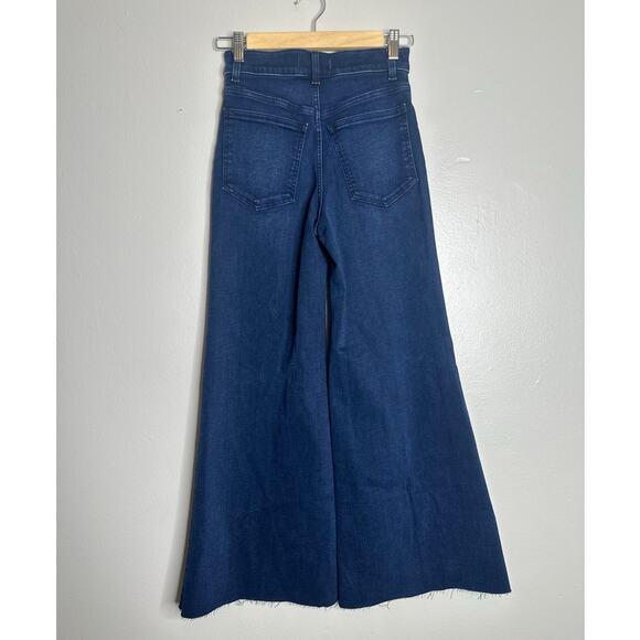 Madewell Flared Wide-Leg Jeans Dark Blue Raw Hem High Rise Stretch Denim 24 - Picture 8 of 9